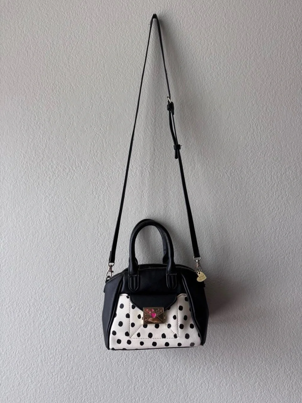 Betsey Johnson Polka Dot Heart Love Letter Crossbody Satchel Bag